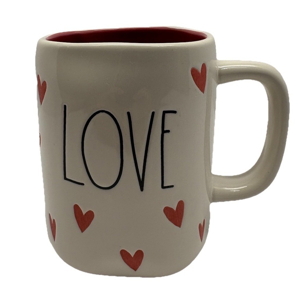 Rae Dunn LOVE Pink Hearts White Mug Valentine's Day Coffee Tea Ceramic